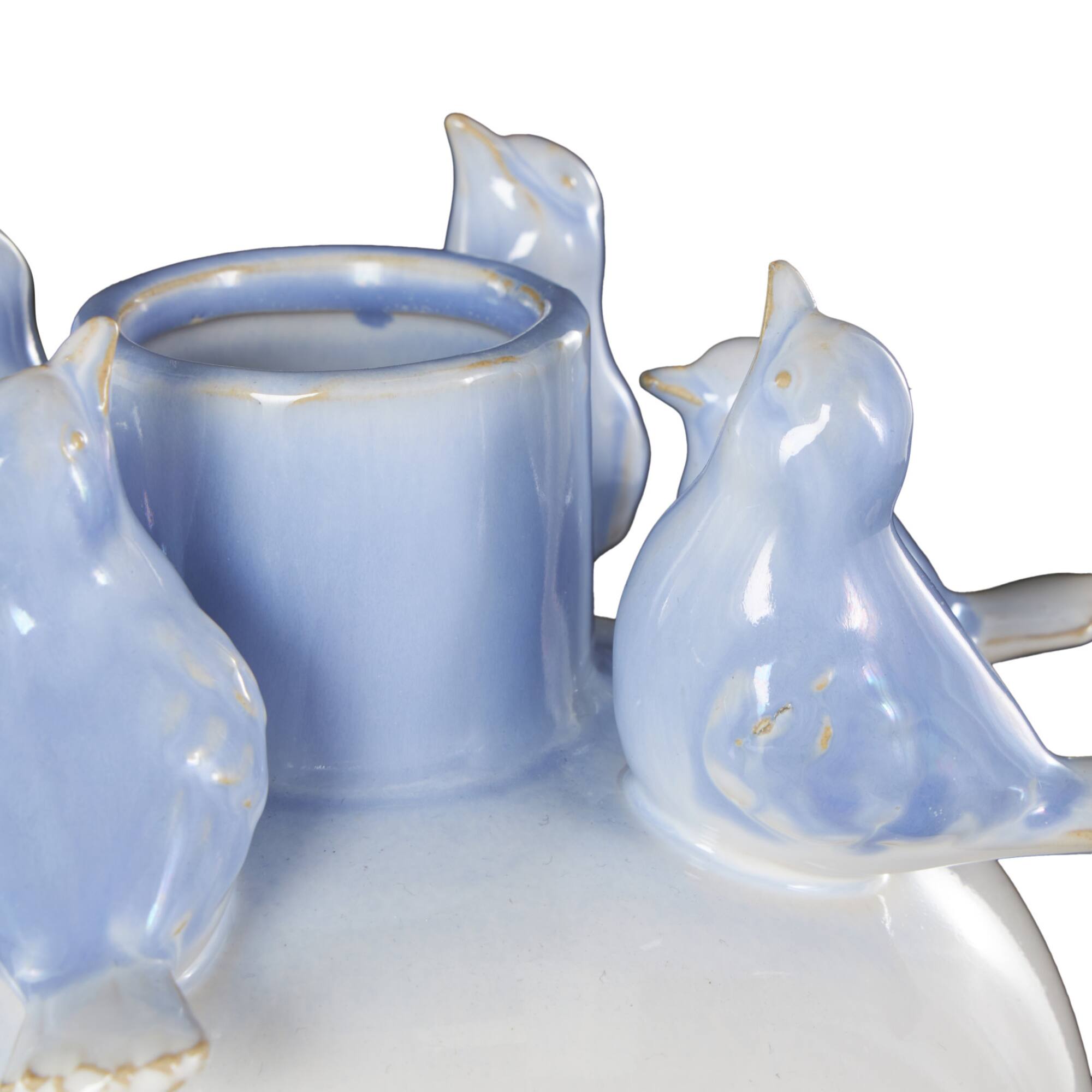 13" White Ceramic Bird Decorative Vase with Blue Accents